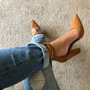 Suede Tie-up Heels